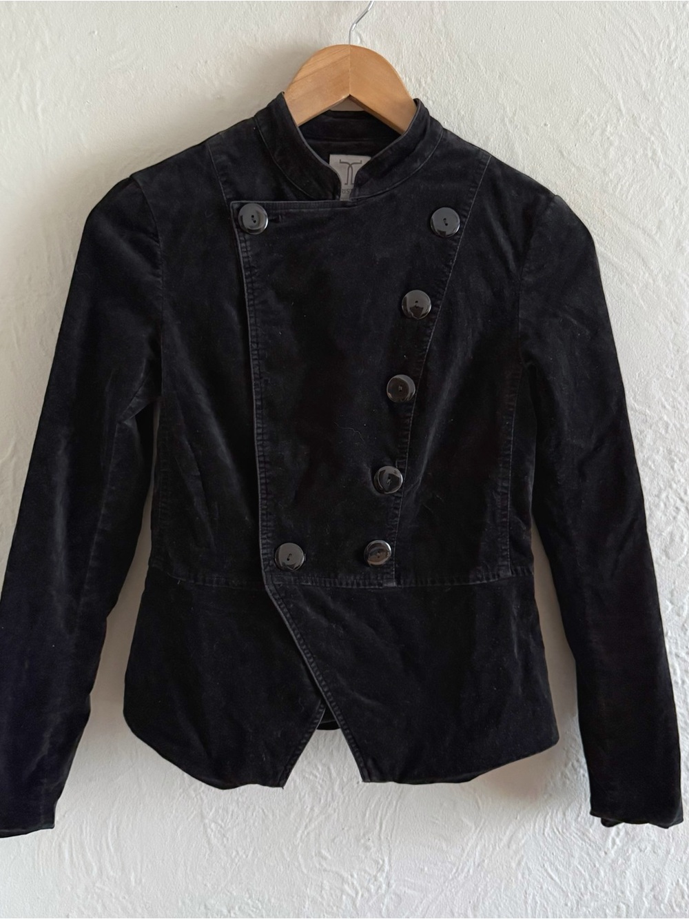 Y2K Black Asymmetrical Double-Breasted Velvet Jacket Size XS